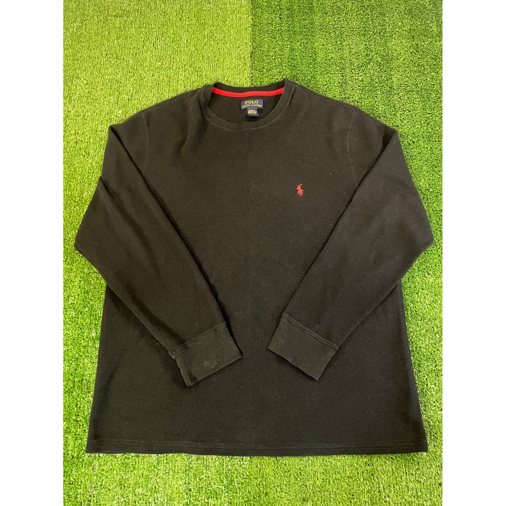 Polo Ralph Lauren Mens XL Black Waffle Knit Thermal Long Sleeve Shirt